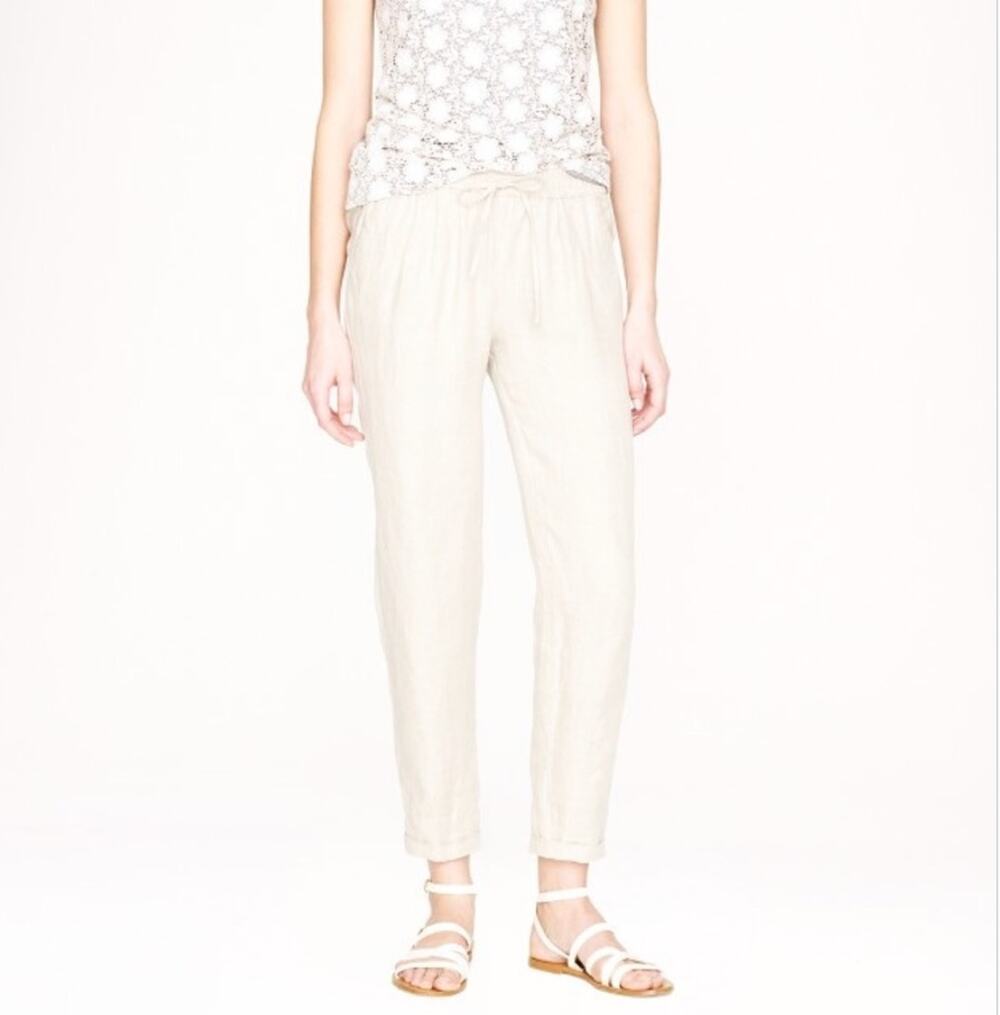 J. Crew Pure Linen Drapey Drawstring Pant Beige A7090 Size 6